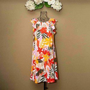 NWT Loft Tropical Ruffle V-Back Swing Dress size M